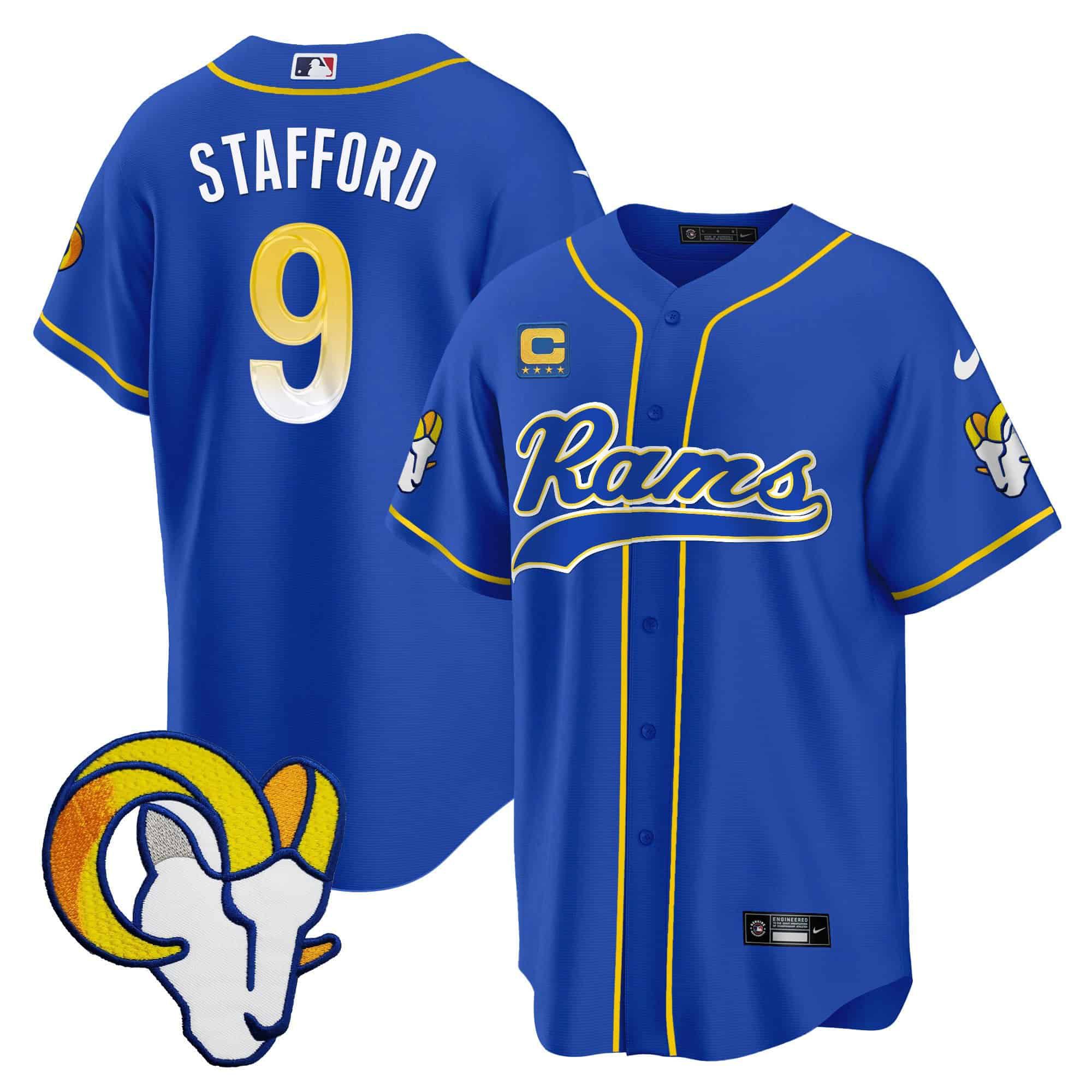 Men Los Angeles Rams #9 Stafford Blue 2024 Nike Baseball NFL Jersey style 1